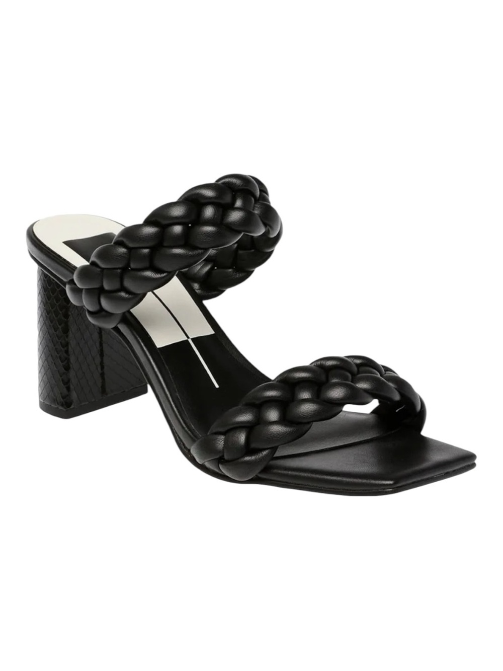 Dolce Vita Paily Double Braided Block Heel  Strap Sandals Black Leather Size 7.5